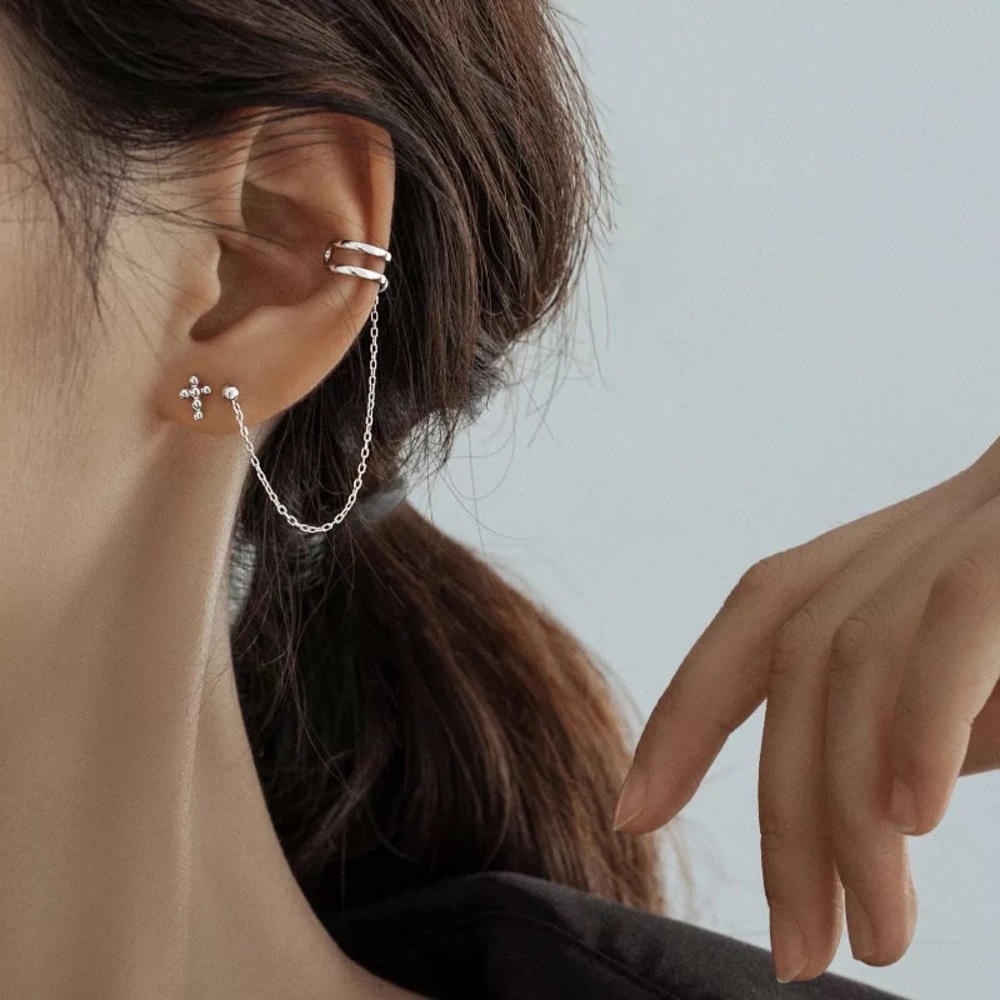 New Sterling Silver 925 Cross & Cuff Stud Earring Set